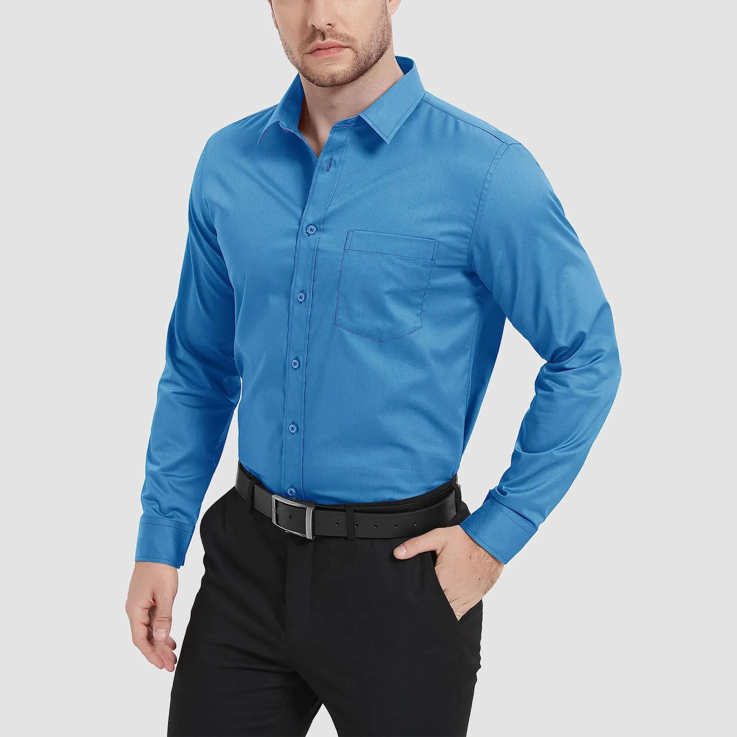 Men's Long Sleeve Dress Shirts Regular Fit Business Shirt