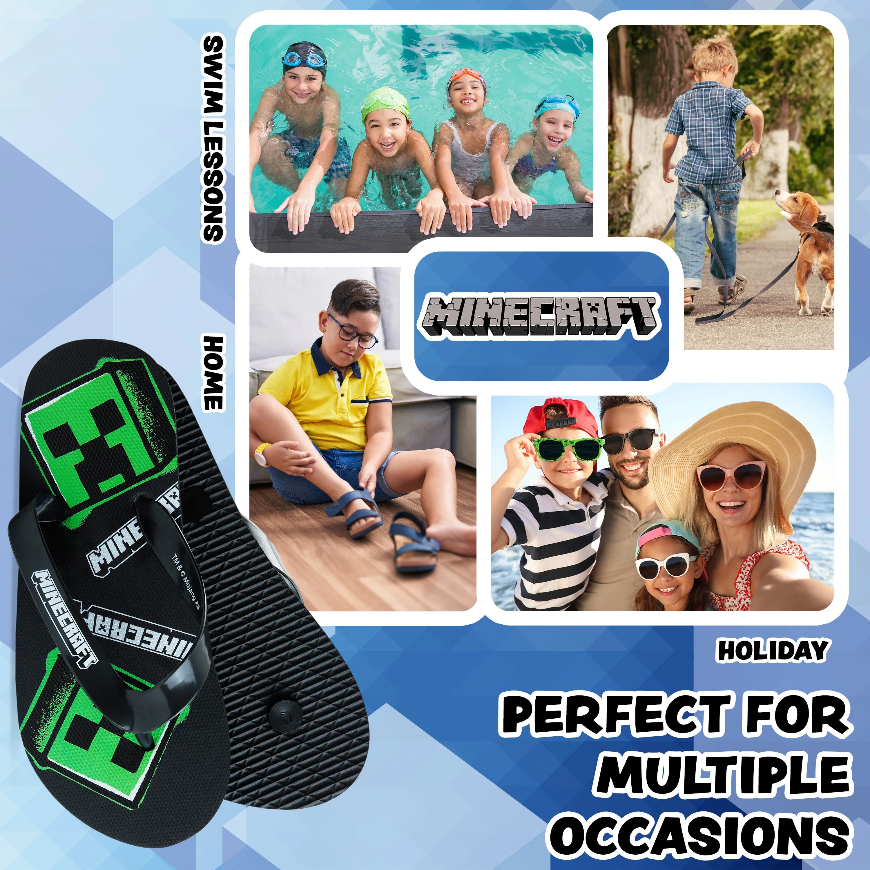 Minecraft Sliders for Boys and Teenagers Kids Flip Flops
