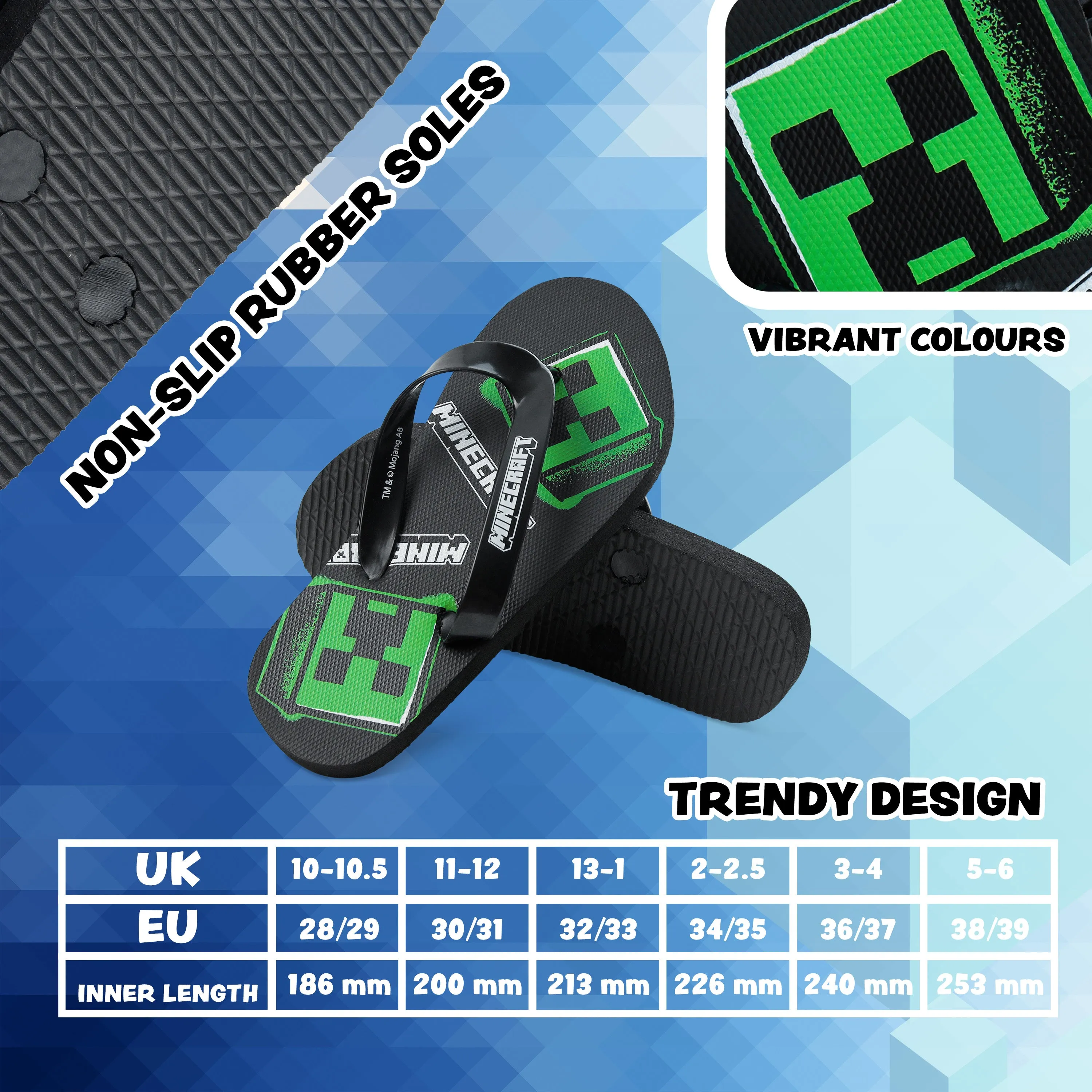 Minecraft Sliders for Boys and Teenagers Kids Flip Flops