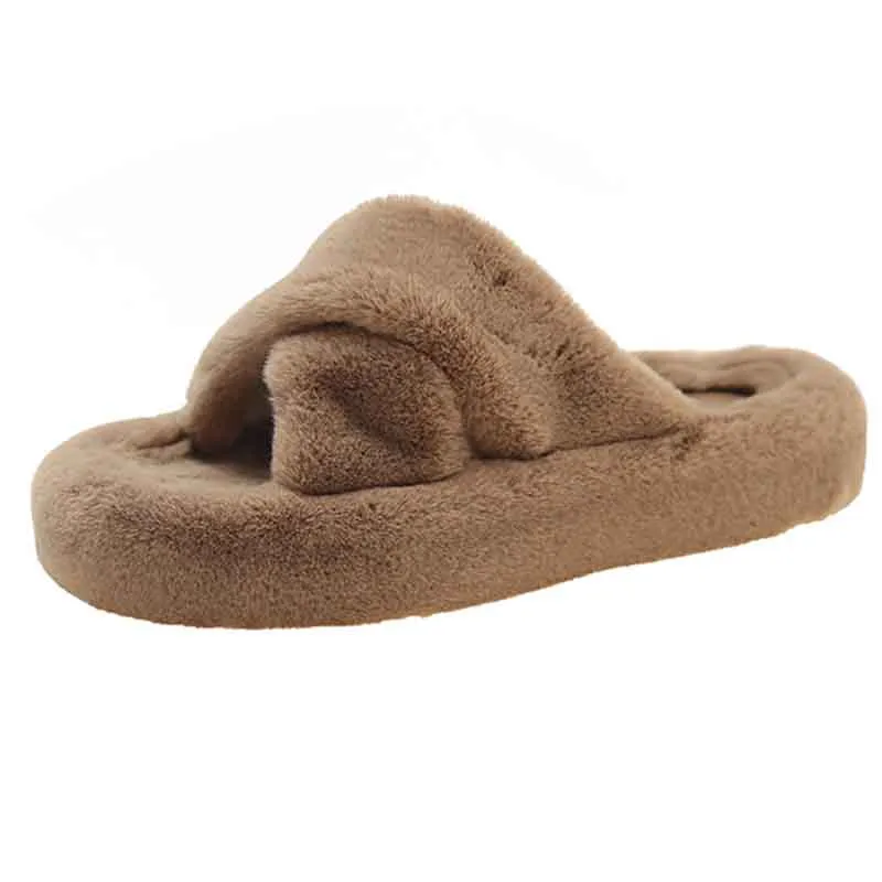 Non-slip Thick-sole Crossover Fuzzy Slippers