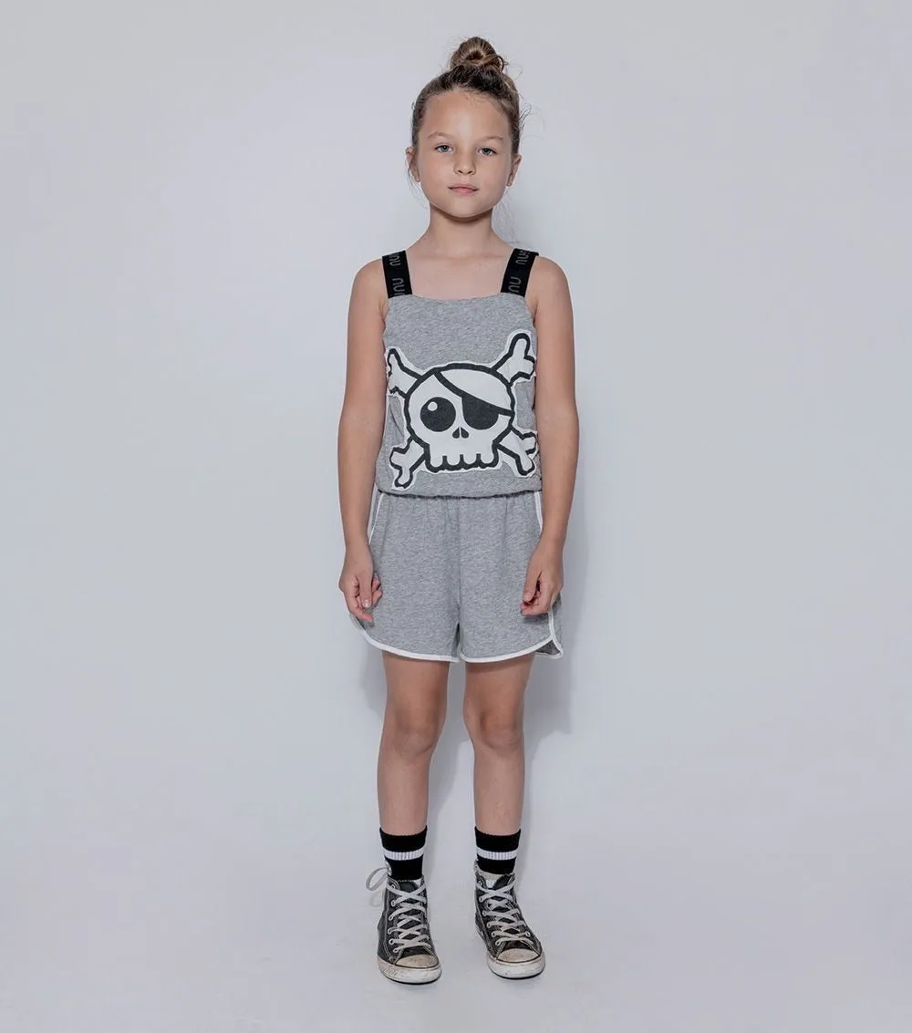 Nununu Skull Patch Tank Overall | Heather Grey