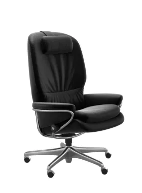 Rome Office Chair with Adjustable Headrest - Black Genuine Leather