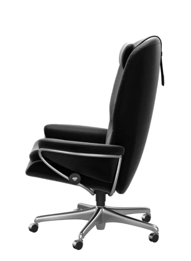 Rome Office Chair with Adjustable Headrest - Black Genuine Leather