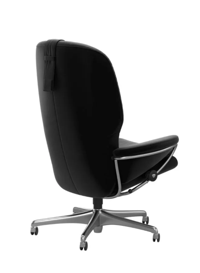 Rome Office Chair with Adjustable Headrest - Black Genuine Leather