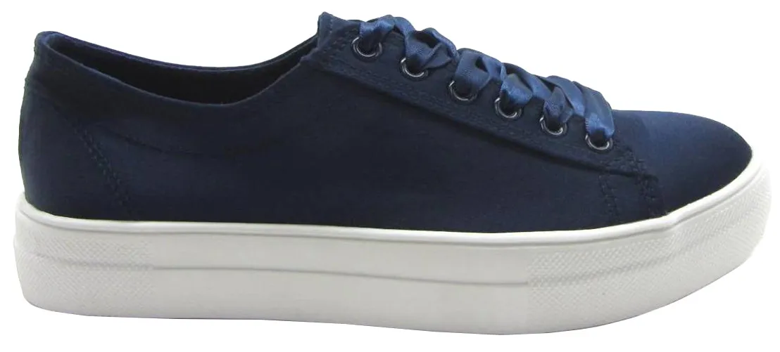 Soda Women's Closed Round Toe Satin Lace-Up Platform Flatform Fashion Sneaker