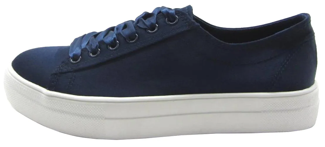 Soda Women's Closed Round Toe Satin Lace-Up Platform Flatform Fashion Sneaker