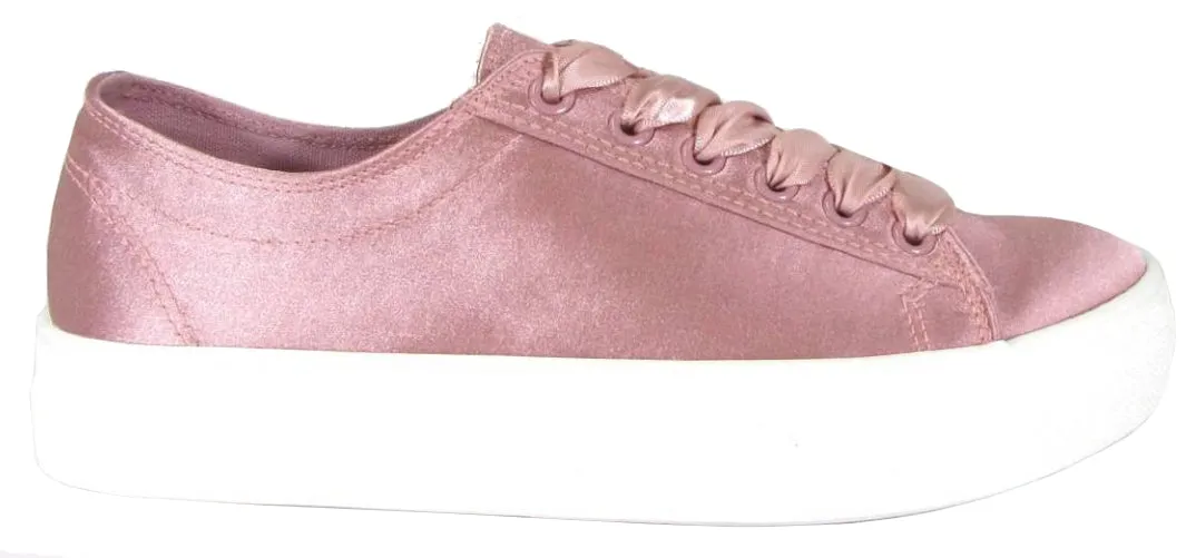 Soda Women's Closed Round Toe Satin Lace-Up Platform Flatform Fashion Sneaker