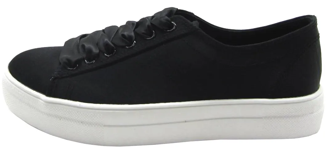 Soda Women's Closed Round Toe Satin Lace-Up Platform Flatform Fashion Sneaker