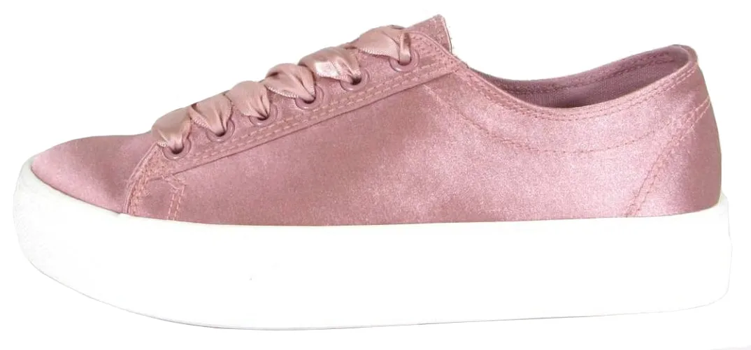 Soda Women's Closed Round Toe Satin Lace-Up Platform Flatform Fashion Sneaker