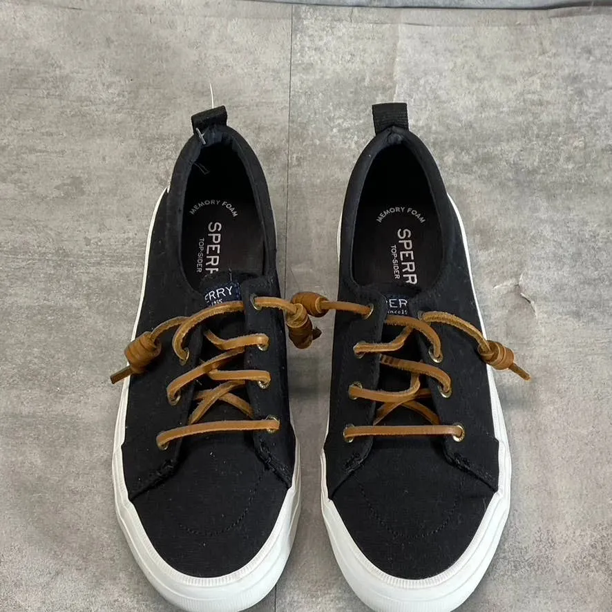 SPERRY Women's Black Canvas Crest Vibe Tie-Lace Memory Foam Sneakers SZ 7