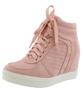 Top Moda Women's Closed Round Toe High Top Lace-Up Fashion Sneaker Wedge