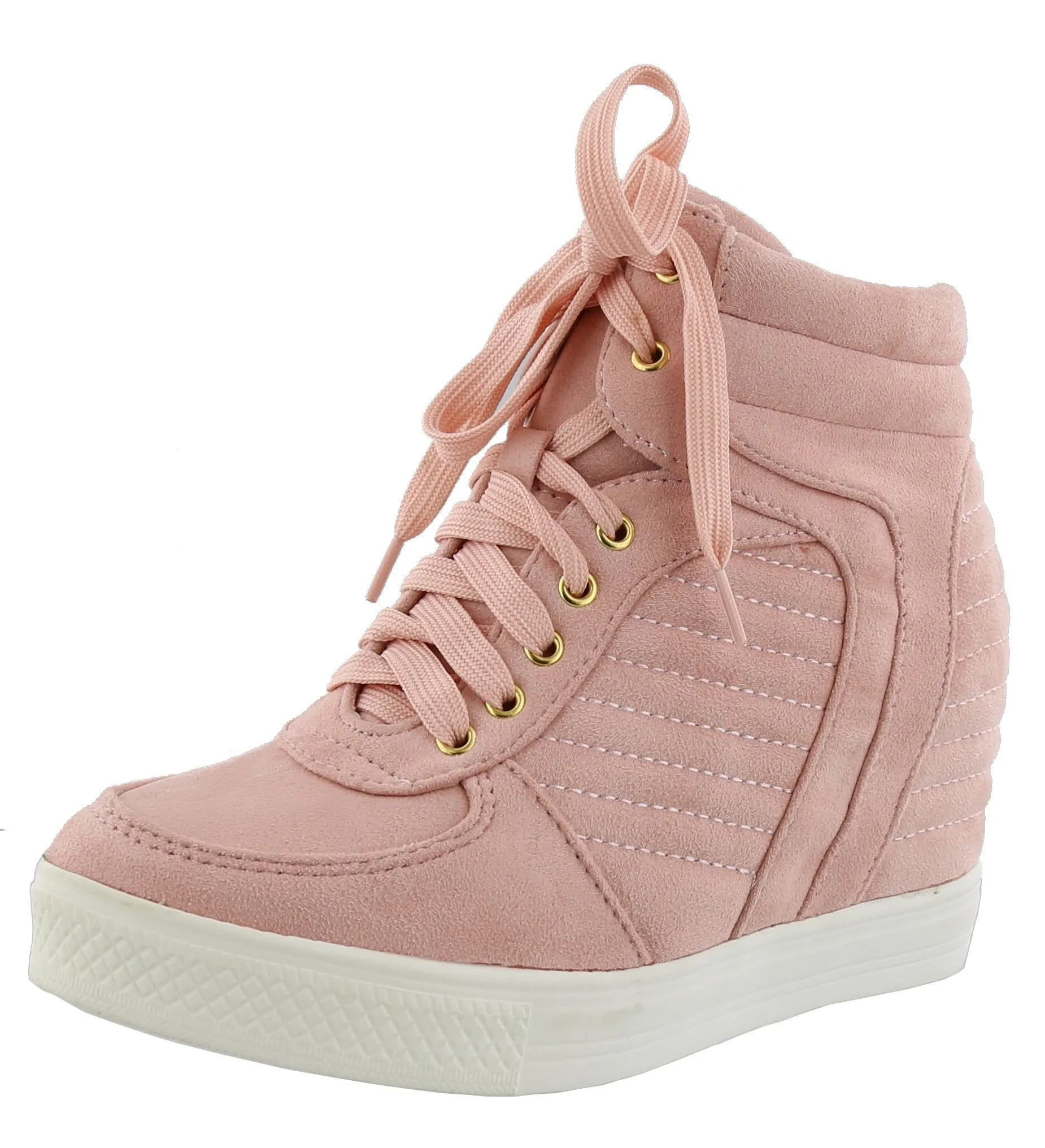 Top Moda Women's Closed Round Toe High Top Lace-Up Fashion Sneaker Wedge