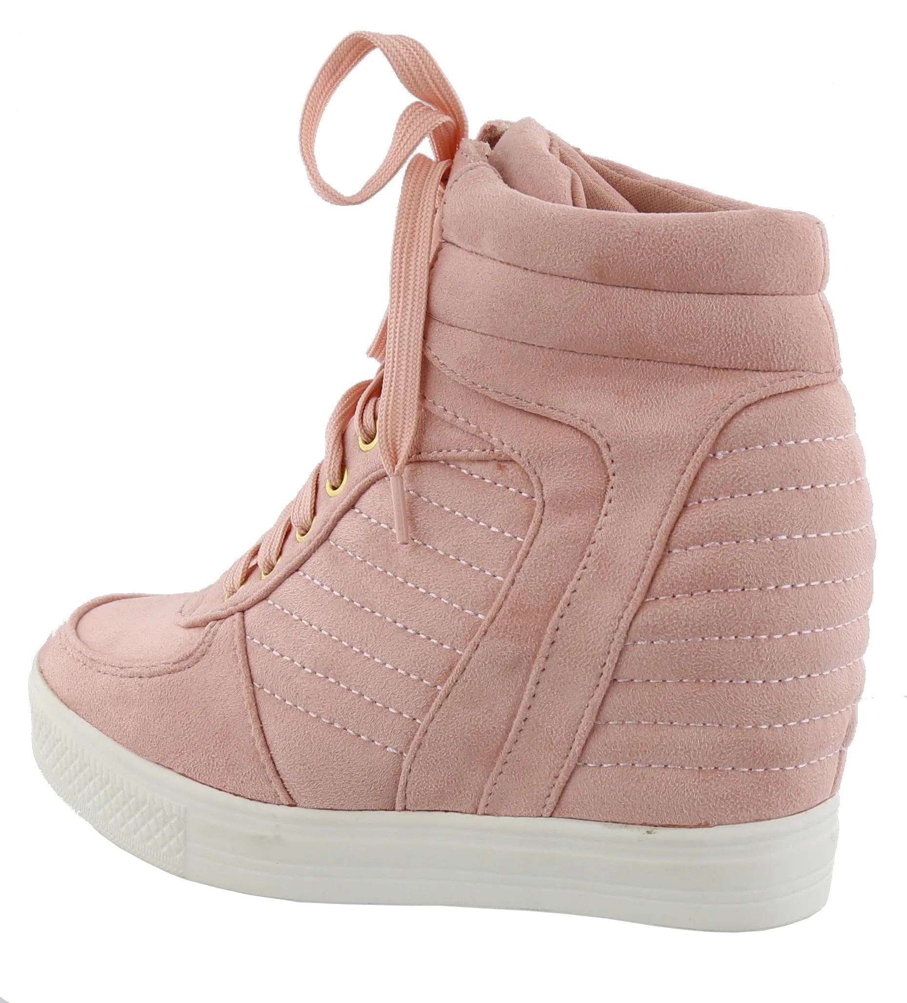 Top Moda Women's Closed Round Toe High Top Lace-Up Fashion Sneaker Wedge