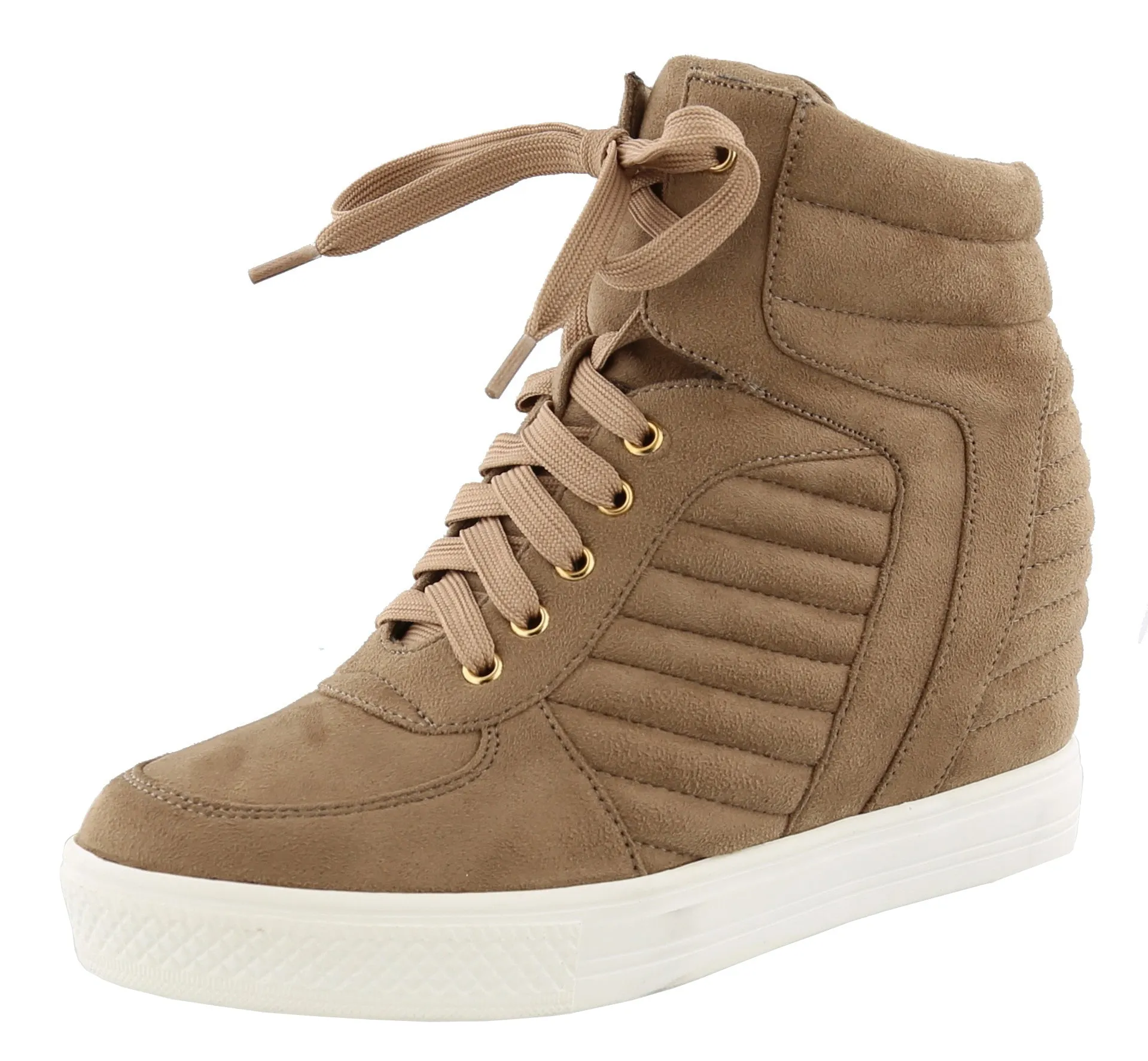 Top Moda Women's Closed Round Toe High Top Lace-Up Fashion Sneaker Wedge
