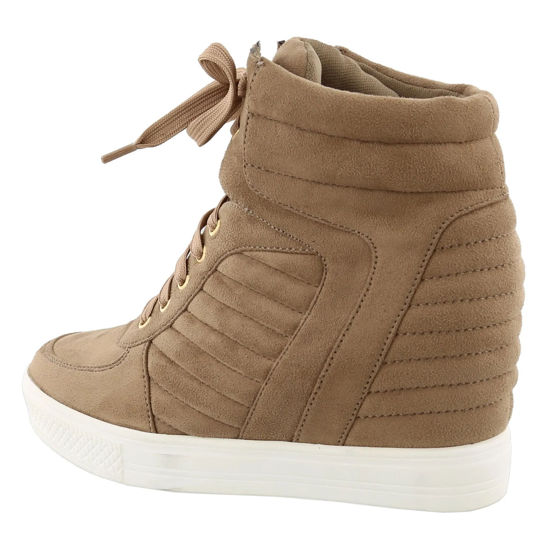 Top Moda Women's Closed Round Toe High Top Lace-Up Fashion Sneaker Wedge