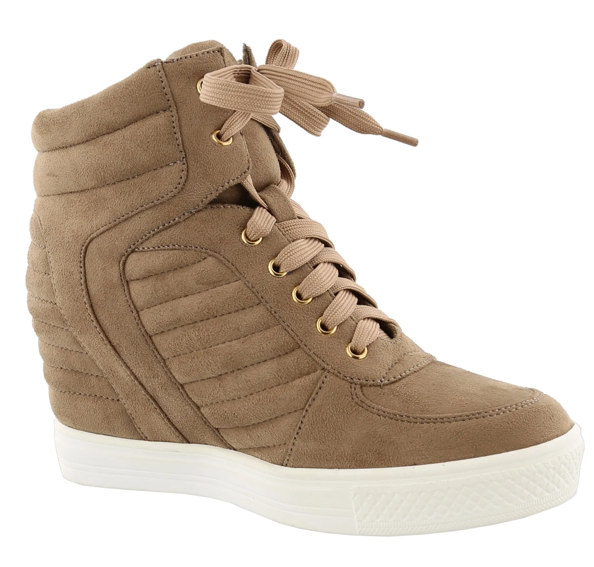Top Moda Women's Closed Round Toe High Top Lace-Up Fashion Sneaker Wedge