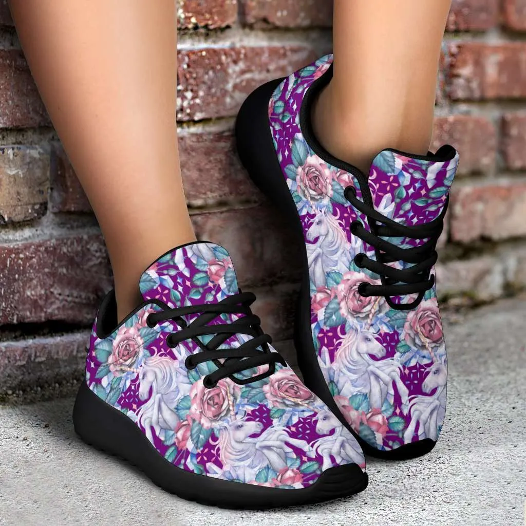 Unicorns and Roses on Purple Sport Sneakers