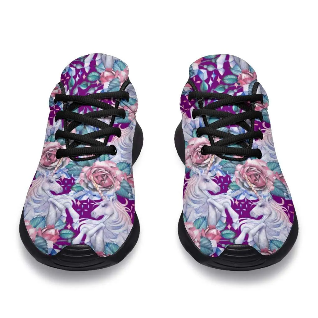 Unicorns and Roses on Purple Sport Sneakers