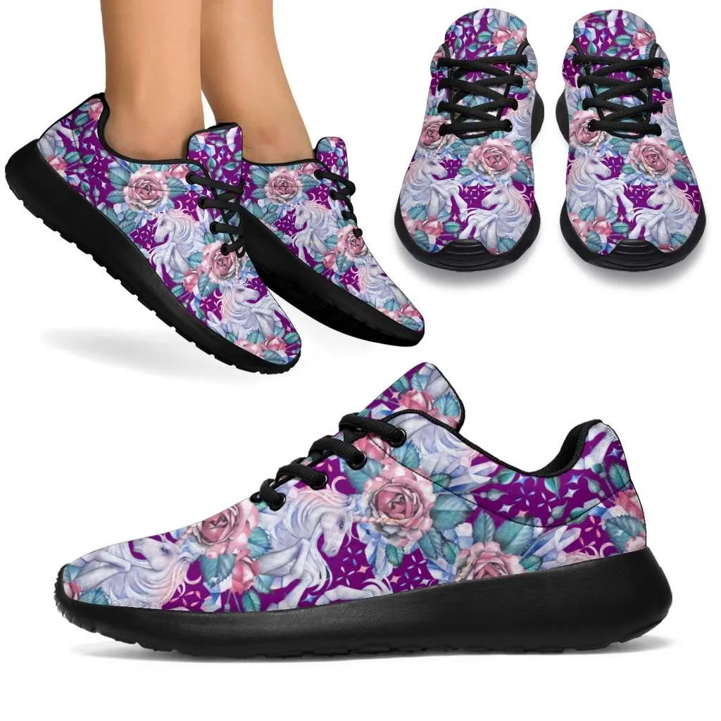 Unicorns and Roses on Purple Sport Sneakers