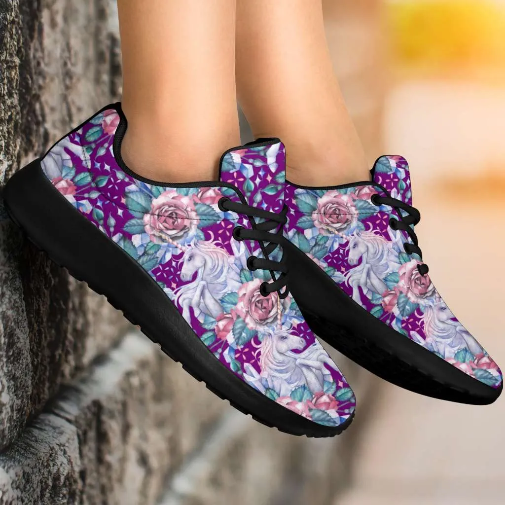 Unicorns and Roses on Purple Sport Sneakers