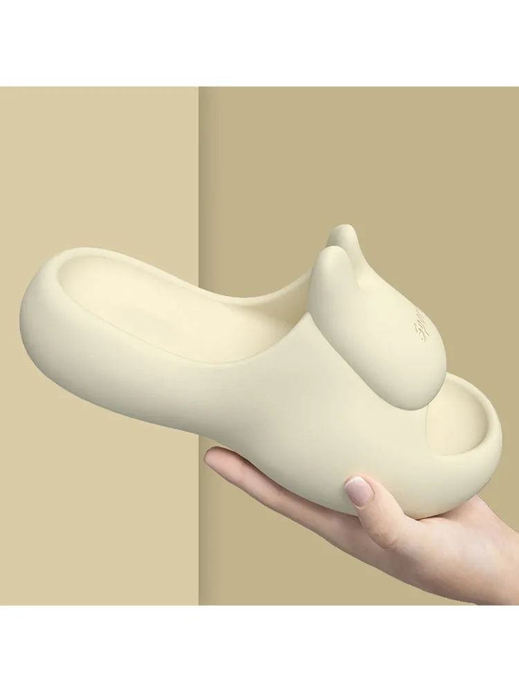 Women Soft Thickened-Sole Household Non-Slip Solid Color Rabbit Women Slippers