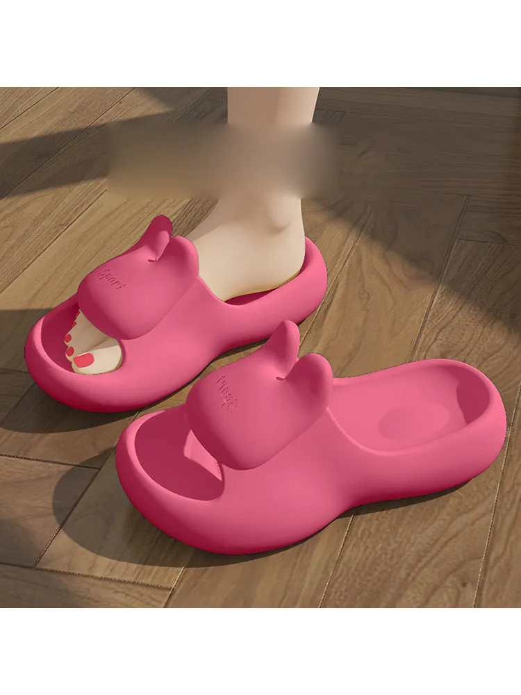 Women Soft Thickened-Sole Household Non-Slip Solid Color Rabbit Women Slippers