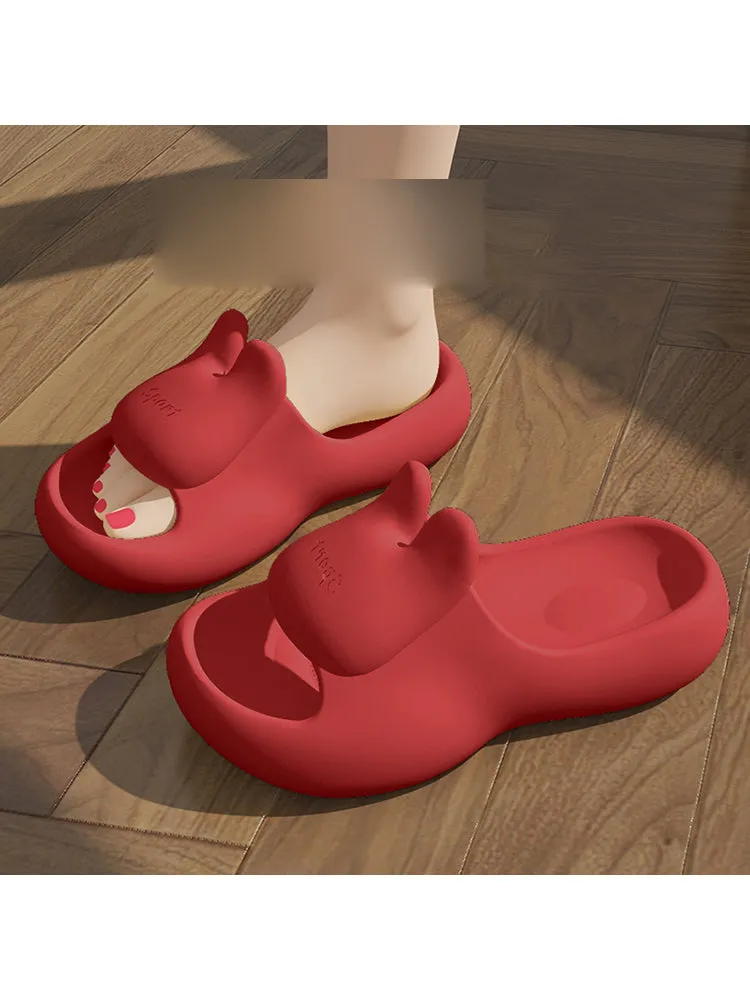 Women Soft Thickened-Sole Household Non-Slip Solid Color Rabbit Women Slippers